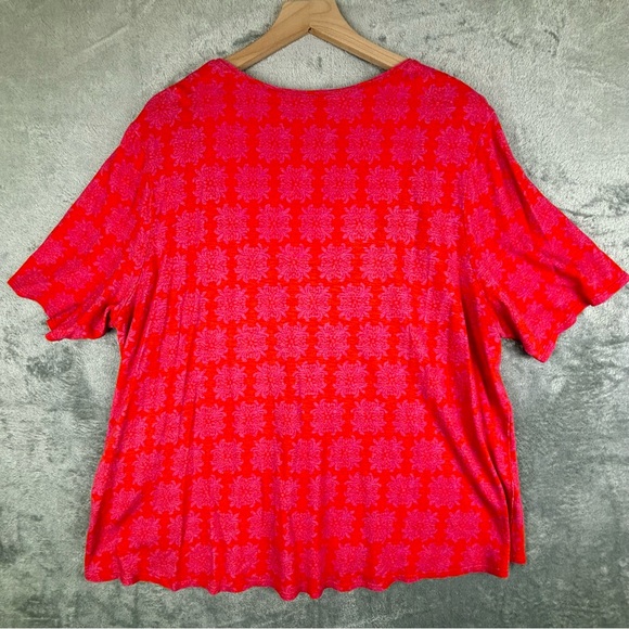 Chico’s Shirt Women 4 (XXL) Pink Coral‎ Short Sleeve Jacquard Embroidered *Read - Picture 2 of 12